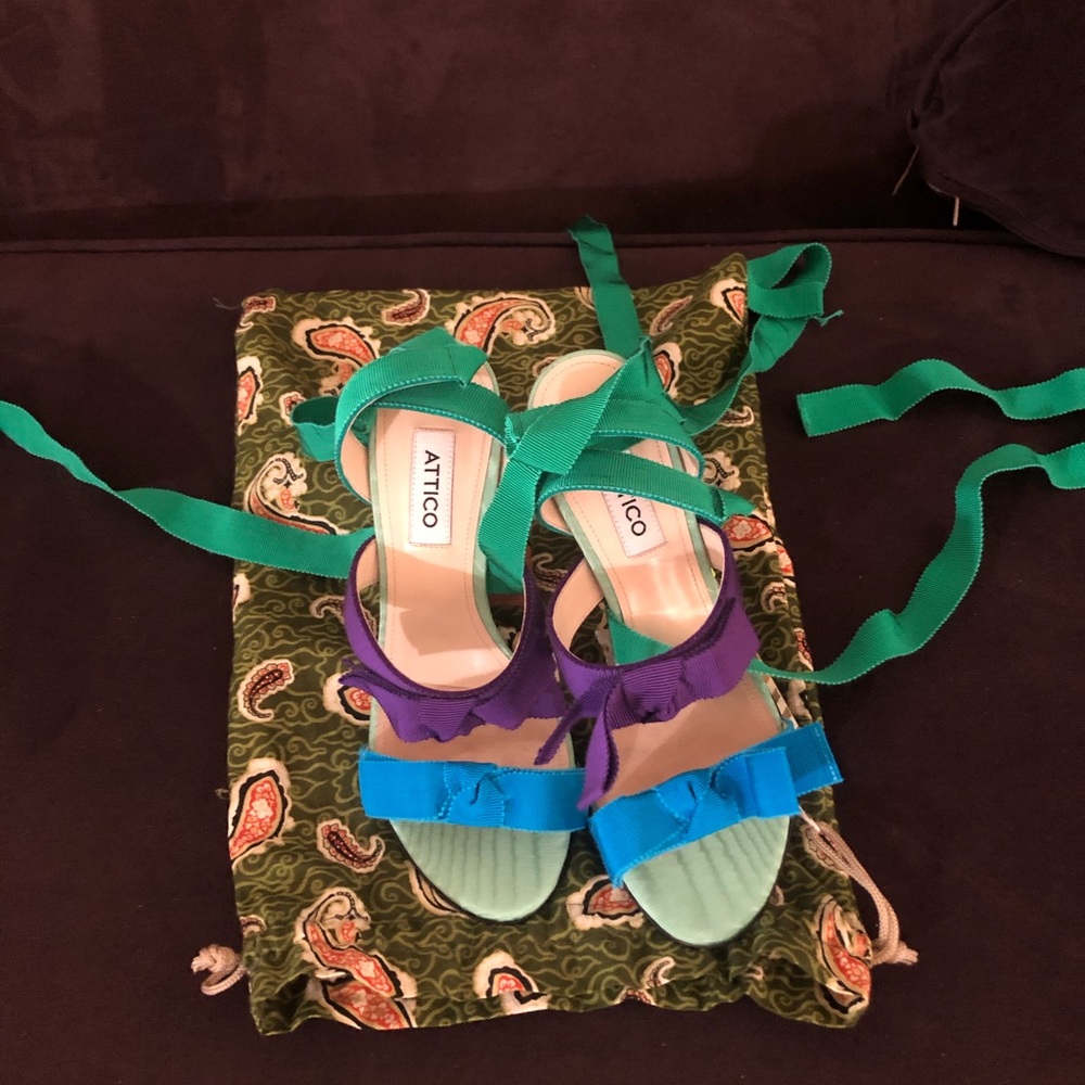 The Attico Multi-Colored Ribbon Leather Strap Design Green/Purple/Blue Sandals View 6
